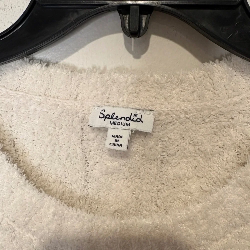 Splendid Lounge Set Womens M Cream Ribbed Eyelash Knit Sweater Joggers Cottage‎